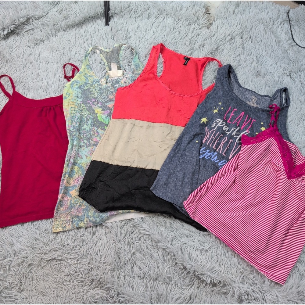 Lot Of 5 Shirt Womens M Tank Top Sleeveless Stretch Comfort Casual
